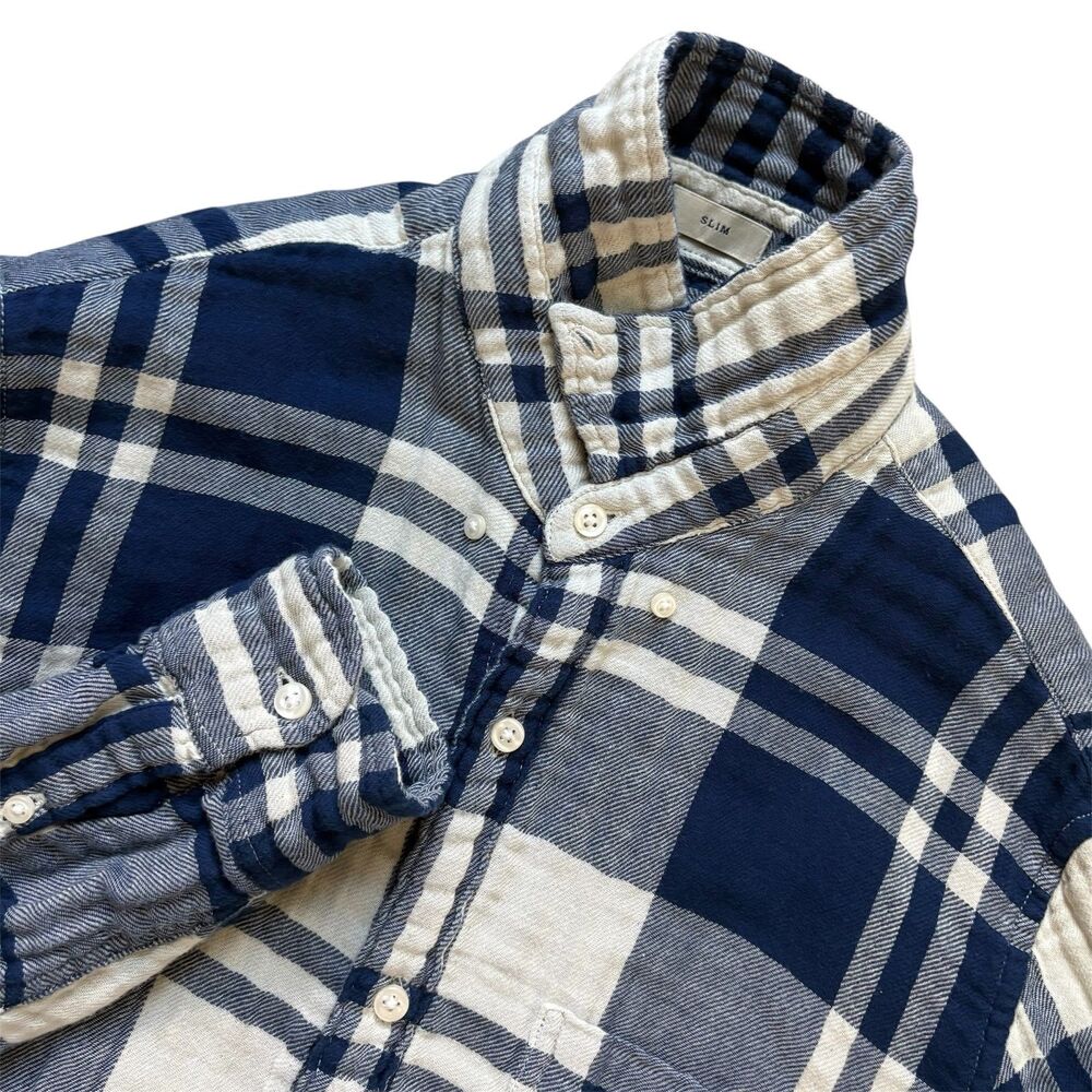 J. Crew Shirt Mens Medium Blue White Button Down Plaid Slim Fit Cotton Sz M